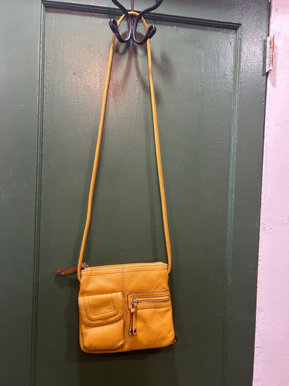 Tignanello Mustard Yellow Leather Crossbody Bag